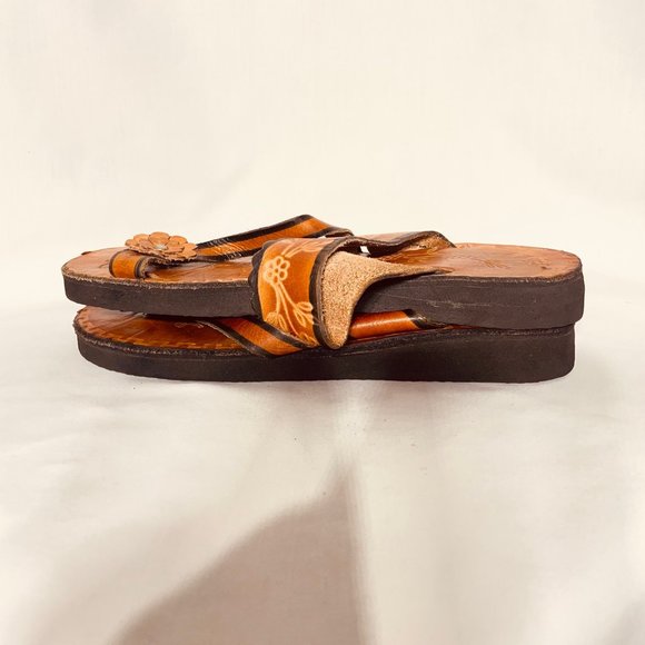 Hand-tooled leather Mexican artisanal sandals Size 4 (6,5 - 7) - Picture 5 of 7